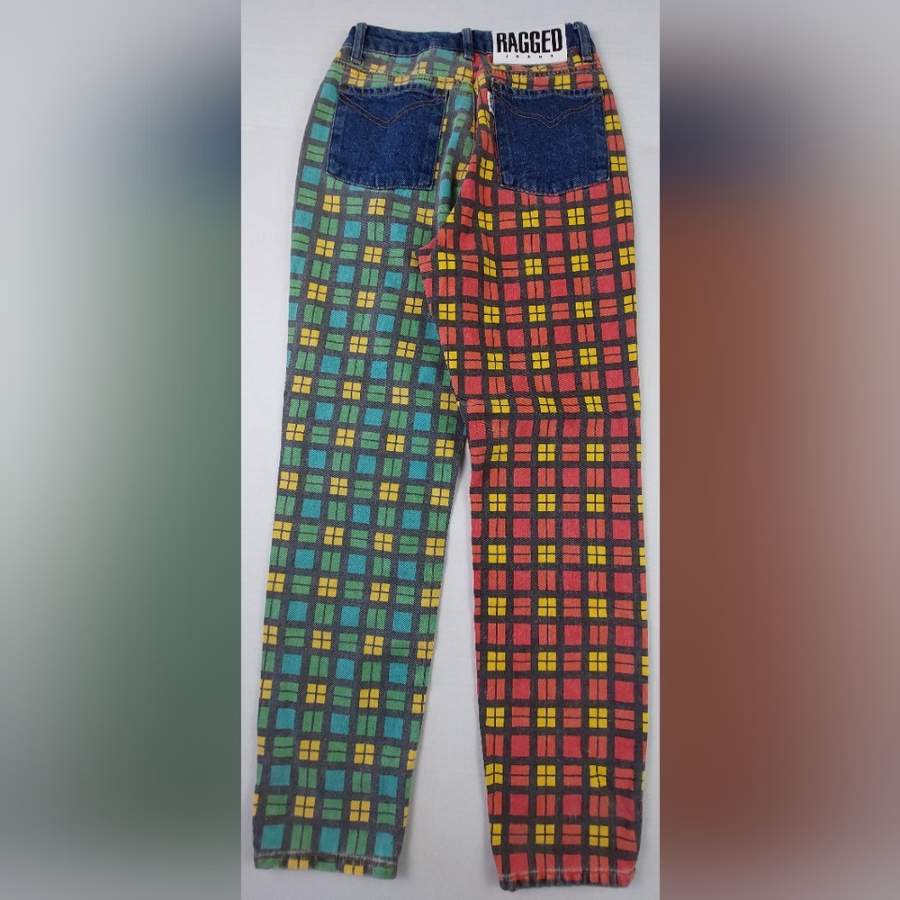 The Ragged Priest Colorblock Checkered Jeans Womens Size 26x28 Multicolor Denim